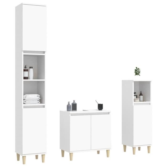 VidaXL Ensemble de meubles salle de bain 3 pcs blanc bois d'ingénierie 3185581