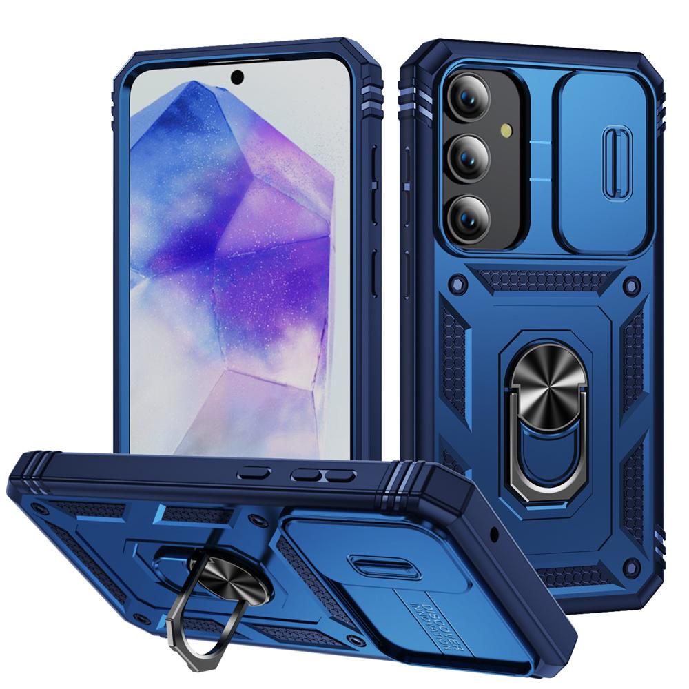 Military Armor Holder Case for Samsung Galaxy S24 S23 S22 S21 Ultra Plus A55 A35 A54 A14 4G 5G Slider Camera Protect Card Pocket Cover