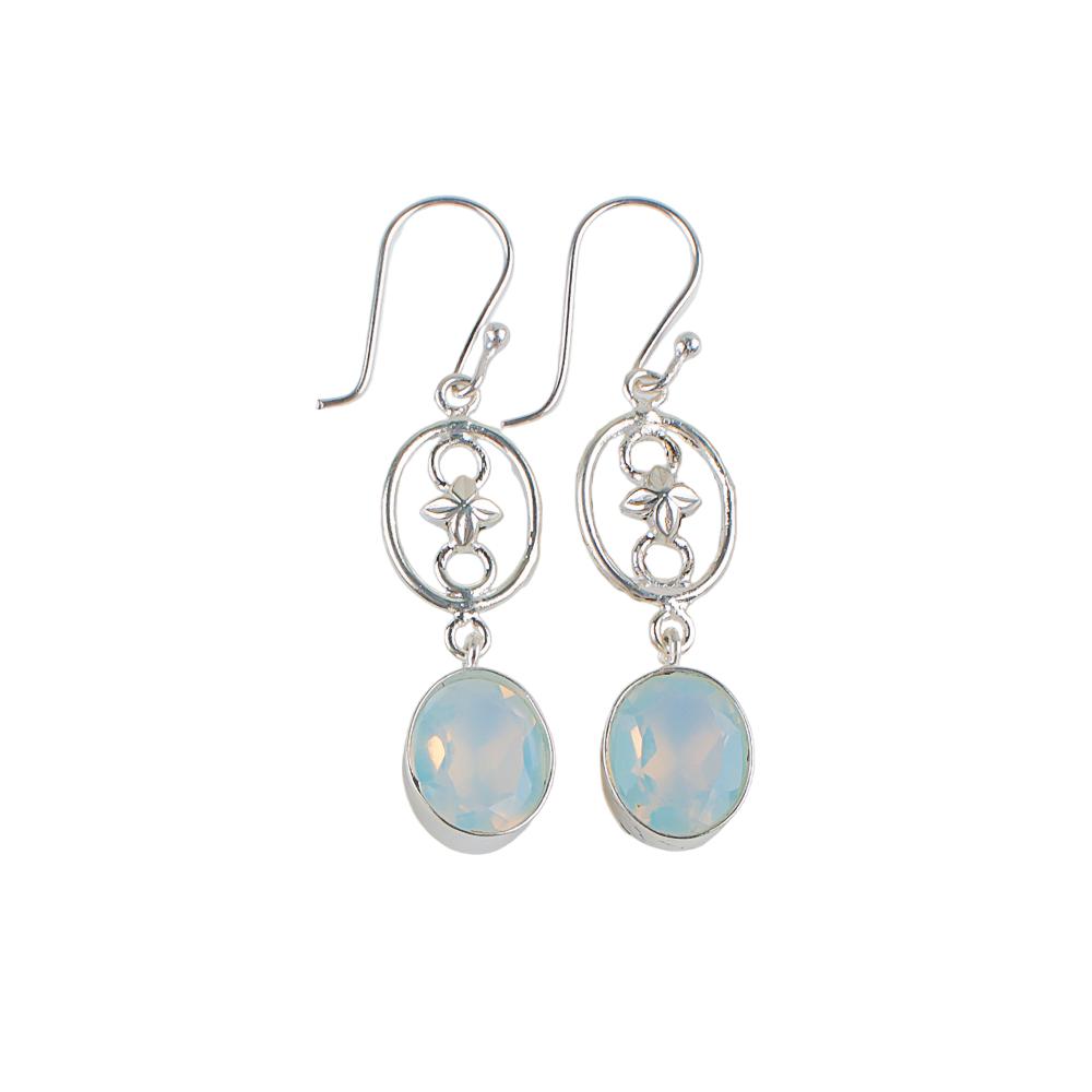 Milky Opal Gemstone 925 Sterling Silver Jewelry Handmade Earrings 2.00" For Her EE-17-14