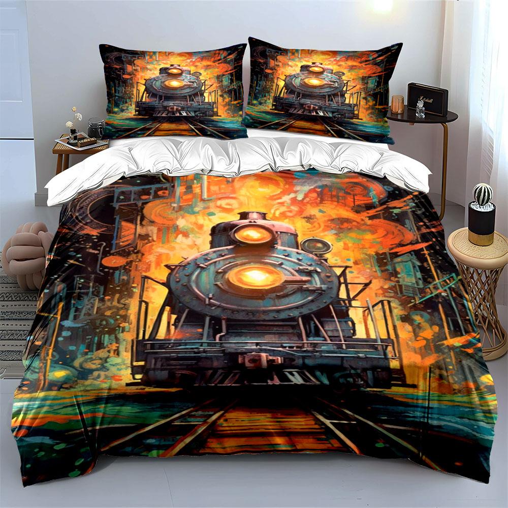 Steam locomotive and flames. Bedding sets Duvet cover sets Duvet covers Pillowcases(1 * Duvet Cover 2 * Pillowcases without duvet insert)