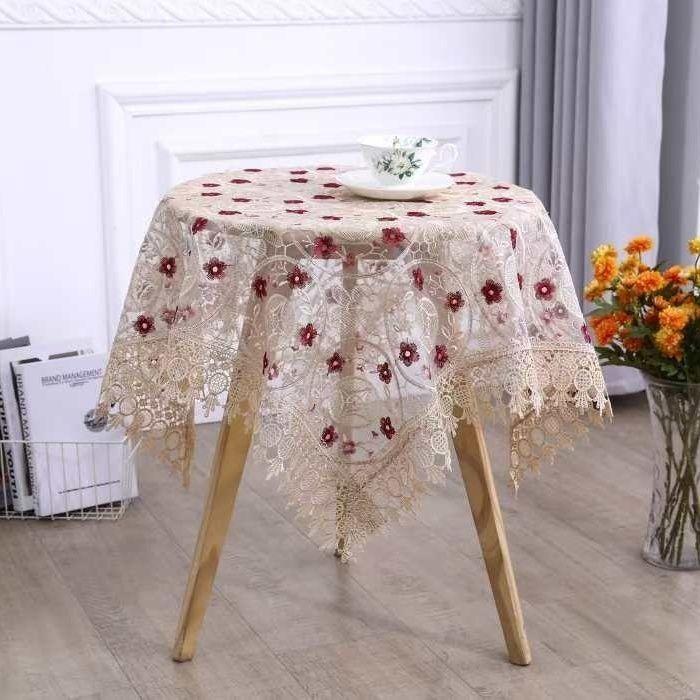 Teetisch Tischdecke Rechteckig Haushalt Teetischbezug Wohnzimmer Staubdicht Esstischdecke Stoff mit Spitze Neue Abdeckung Tuch Rund