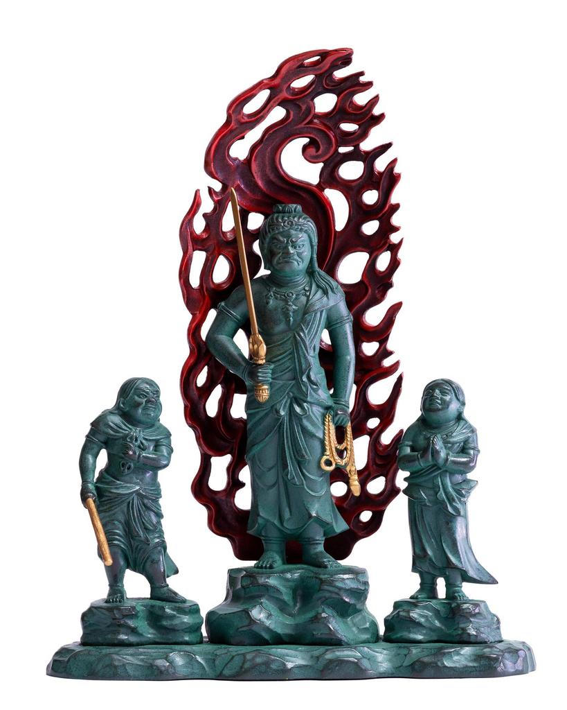 Buddhist statue of Doji Fudo Myoo (child Fudo Myoo), 16cm (bronze, painted). Sculptor: Makita Shuun. Original design (born in the Year of the Rooster)