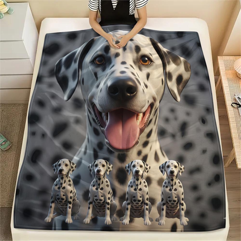 1Pc Tibetan Mastiff Dalmatian Print Flannel Blanket, High quality Comfortable for All Seasons, Home Decor, Warmth and Comfort, Perfect for Gifts