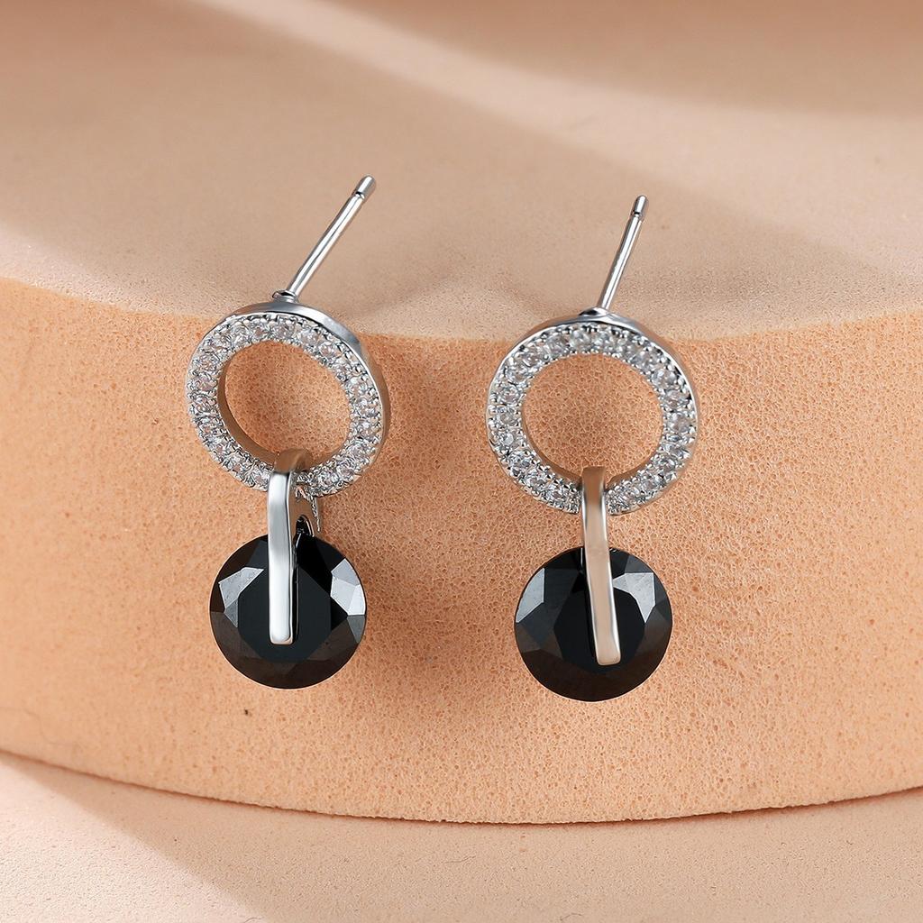 Round Diamond Zircon Korean Style Earrings for Women Simple and Niche Accessories
