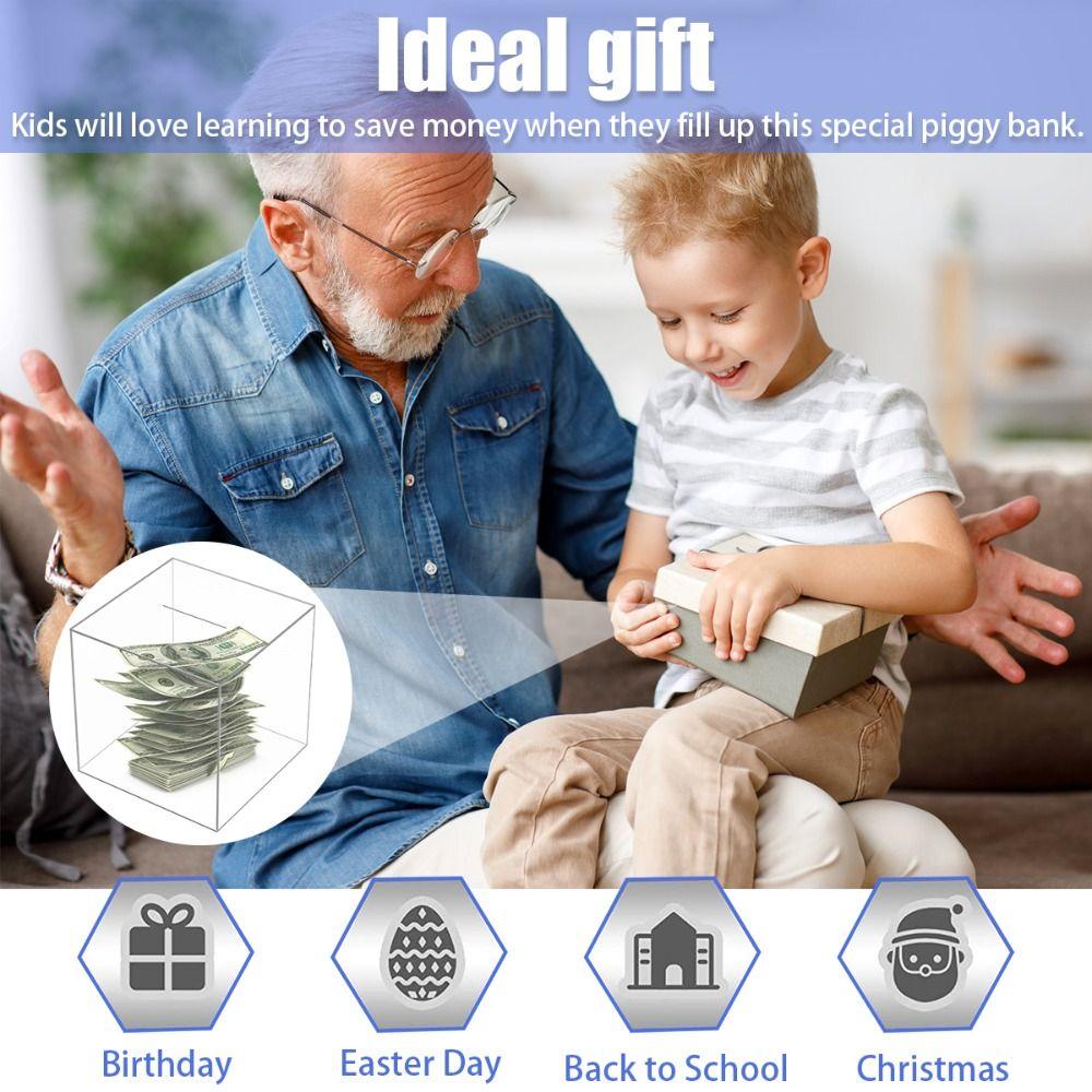 Transparent Acrylic Piggy Bank Square Large Capacity Money Saving Box Coin Banknote Box 12 /15 /18CM
