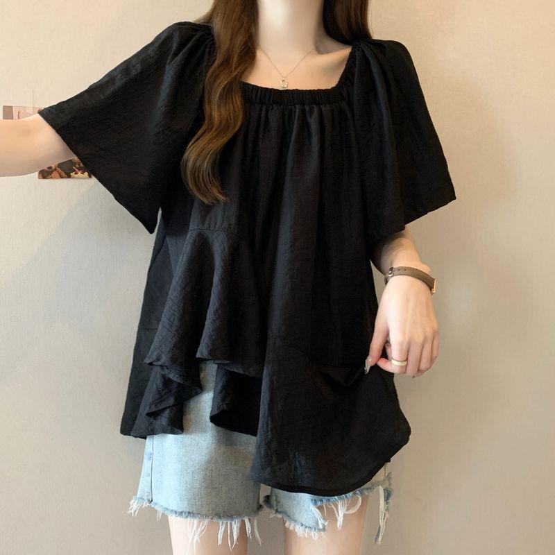 Asymmetrical Super Fairy Loose-Fit Belly-Covering Doll Shirt Short Sleeve