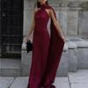 Women's new summer models, European and American women's clothing, fashionable and elegant banquet dresses, solid-color off-the-shoulder dresses