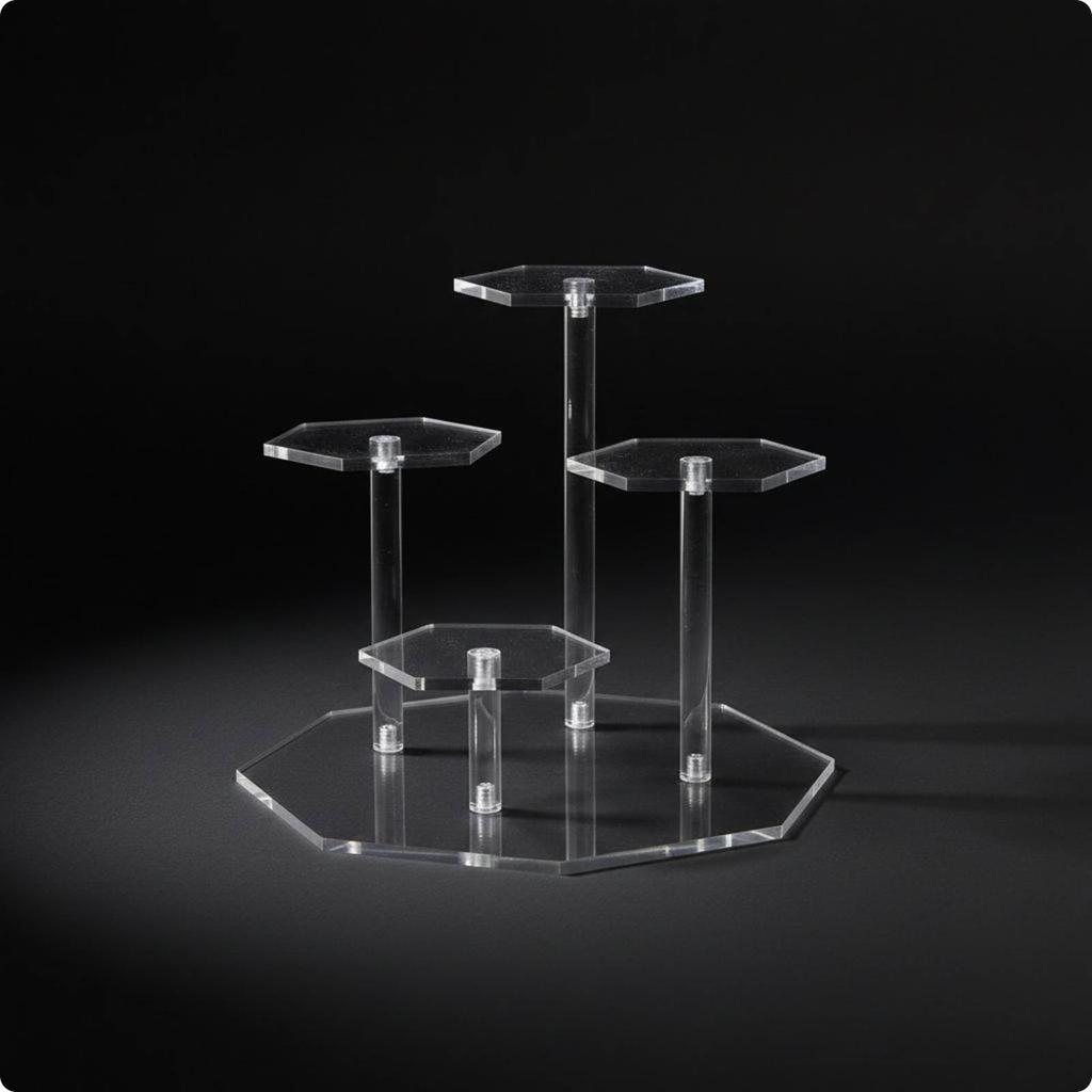 Hexagon Stepped Display Stand Sturdy Acrylic Pedestal
