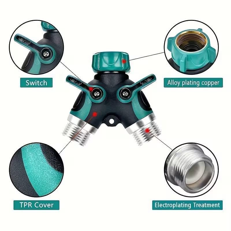 2-Way Hose Splitter with 2 Valves,  Water Pipe Diverter Double Outlet Y Connector with Individual Shut Off Valve,Suitable for Outdoor Garden Watering