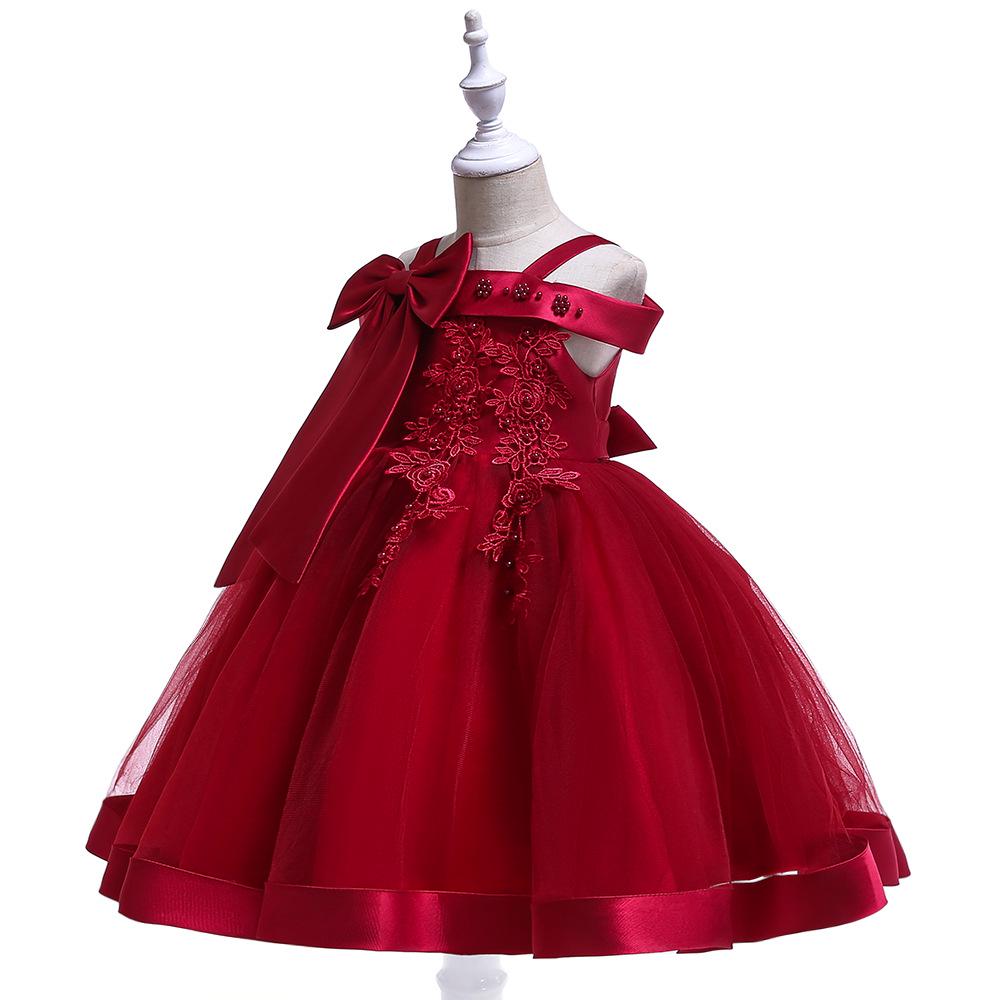 European & American Children's One-Shoulder Piano Performance Evening Dress with Bow