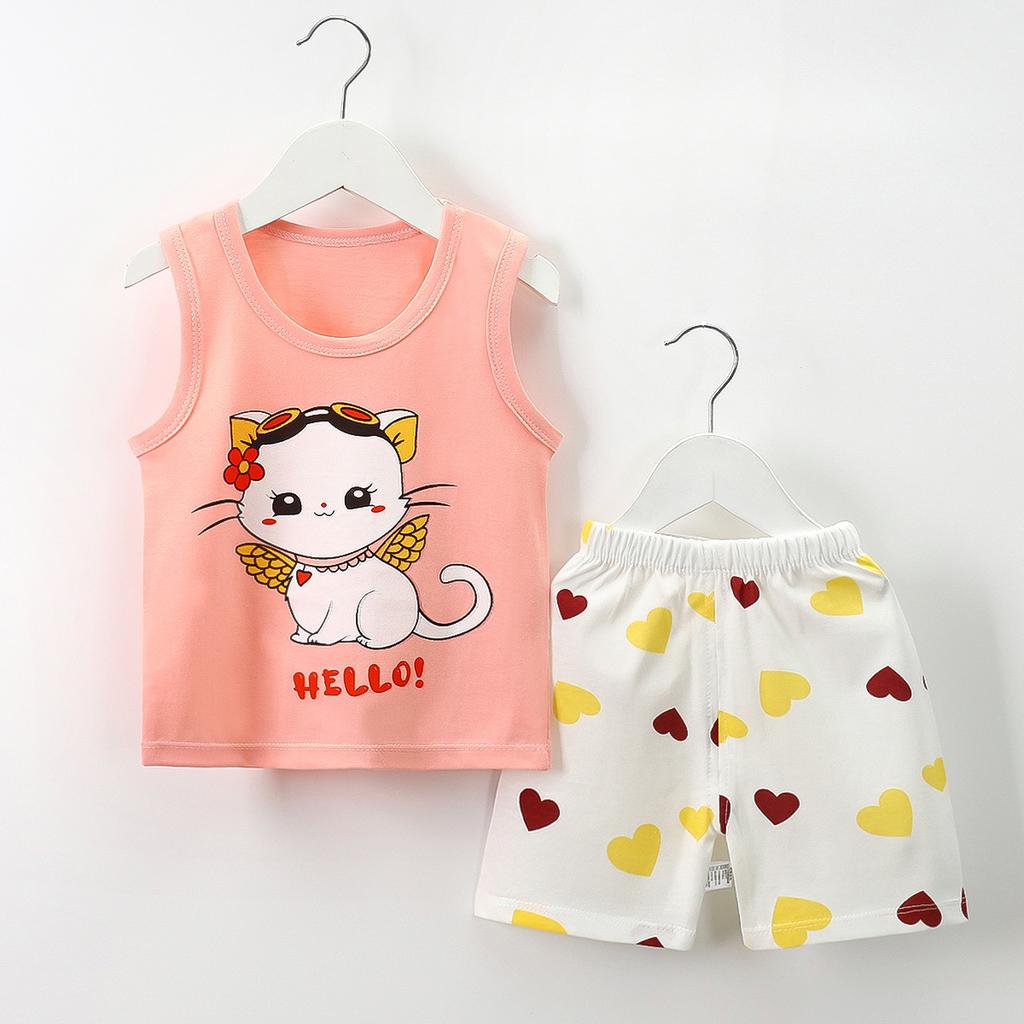Children Sets Kids Clothes Boys Girls Vest Suit Summer Children's Clothing Baby Cotton T-Shirts Shorts Tank Top Sleeveless
