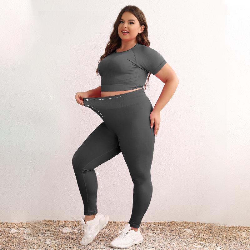 Pink Solid Color Short Sleeve Yoga Set - Two-Piece Summer Outfit