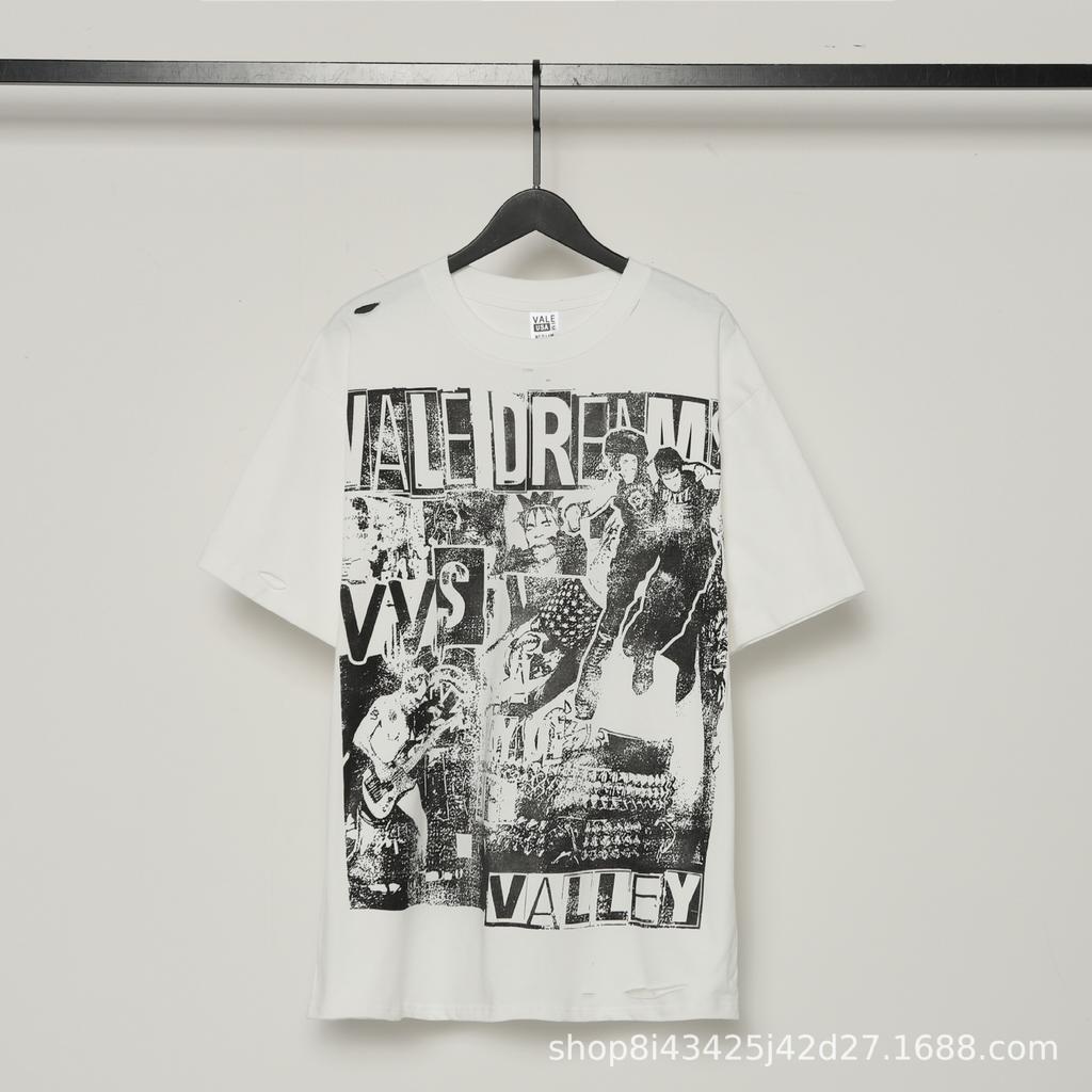2025 Amerikanische trendige Marke Vall gewaschen alt bedrucktes kurzärmeliges Hip-Hop lockeres Streetwear-T-Shirt für Männer und Frauen