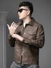 European Station 2025 Autumn New Style Men's Leather Jacket with Turn-Down Collar, Stylish Biker Jacket, Trendy Casual Leather Coat for Men