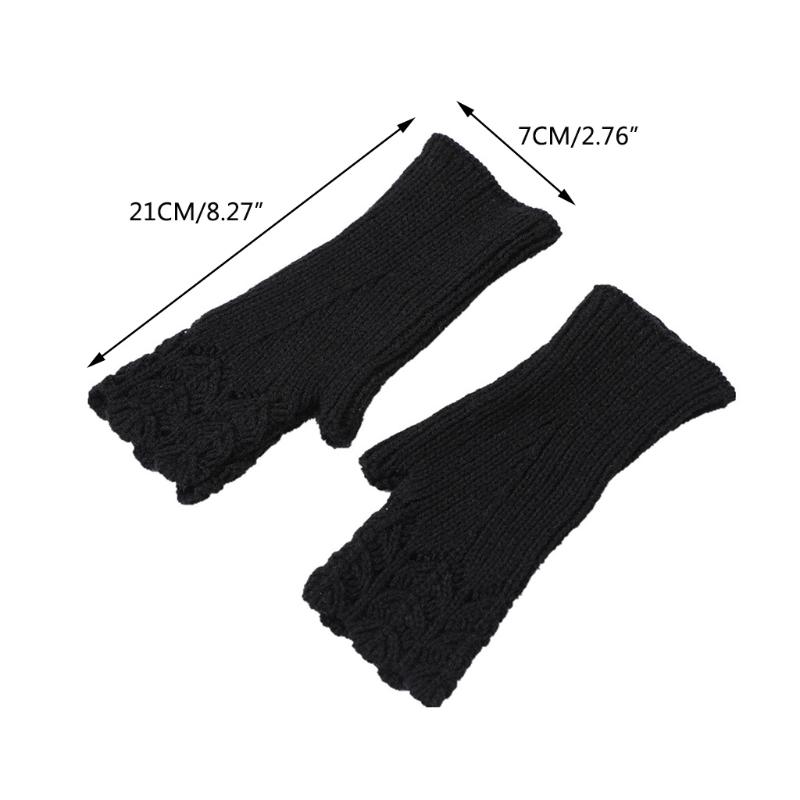 Knitted Half Finger Gloves Stretchy Warm Gloves Fingerless Thumb Hole Gloves