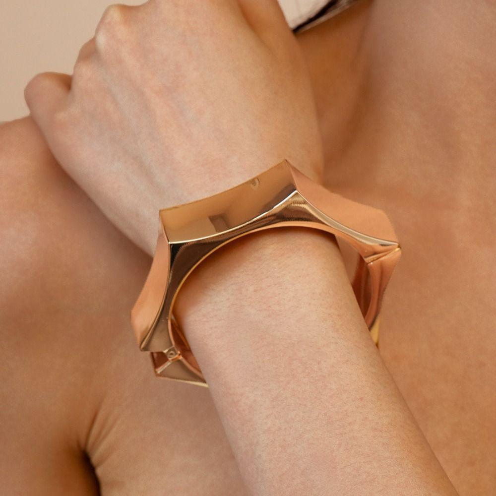 Hexagon Cuff Bangles Zinc Zinc Alloy Metal Exaggerated Bracelet Temperament Wide Open Bangle  Gift