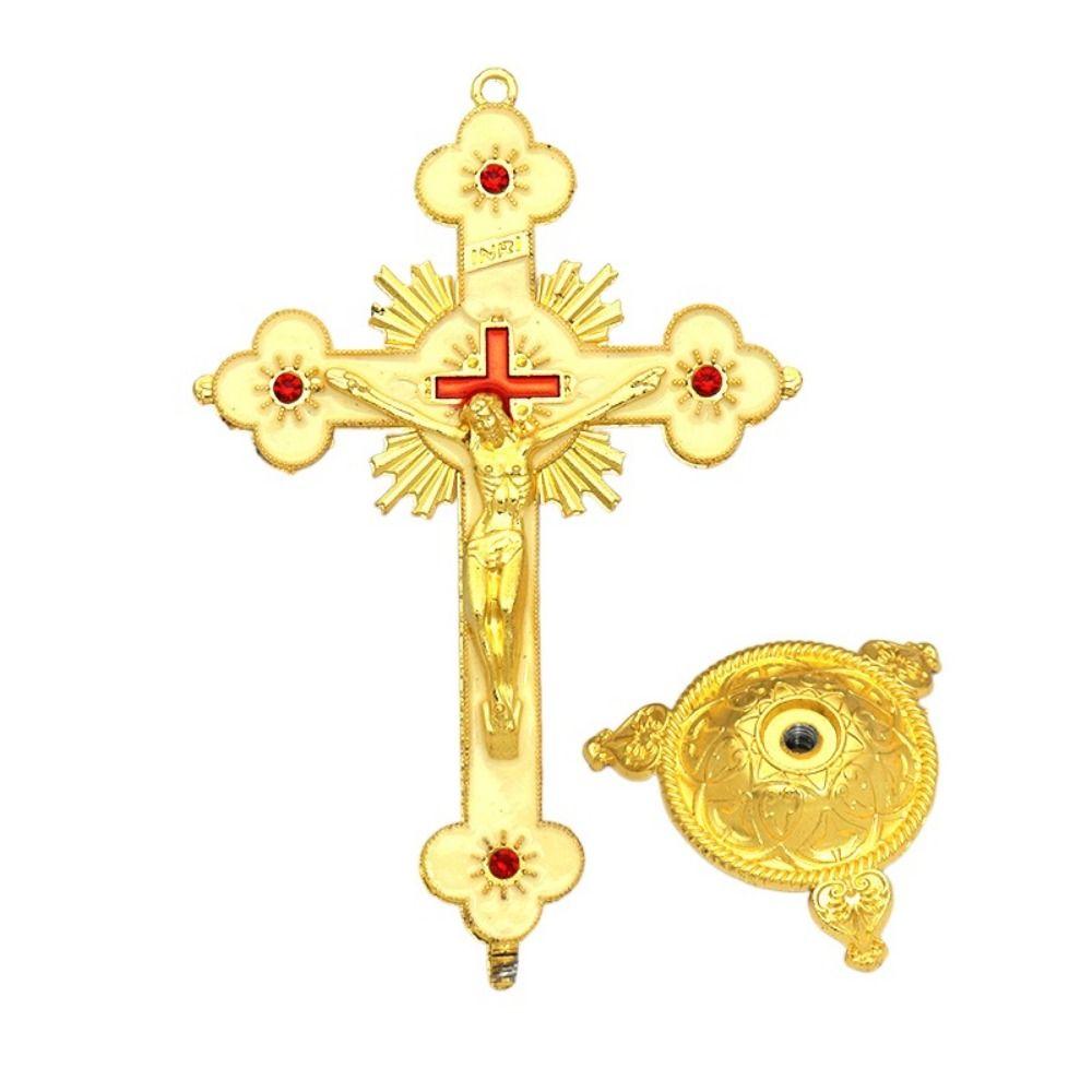 Multi-color With Stand Church Cross Ornaments No Fading Durable Alloy Cross Ornaments Handmade Plated Gold Statue Home Decor