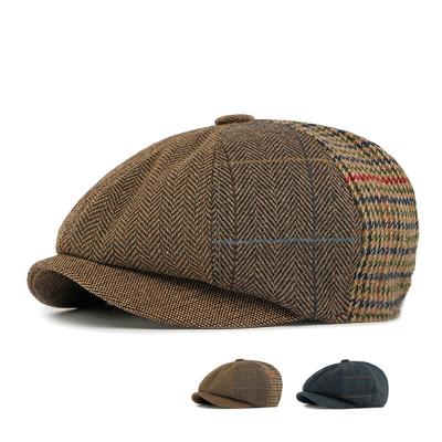 Casquette Britannique Homme Laine Casquette Octogonale Automne Hiver Béret Rétro Casquette de Newsboy