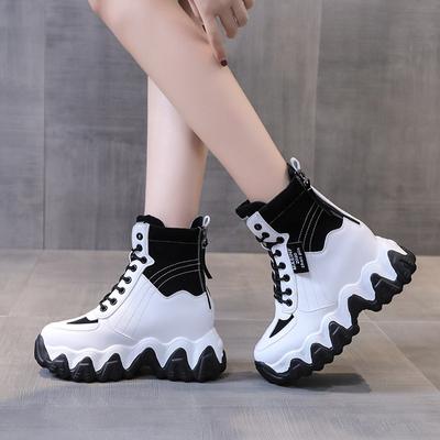Botas femininas plataforma esportivas de cano curto, calçados femininos da moda com cadarço, tênis casuais, botas curtas, sapatos femininos 2024