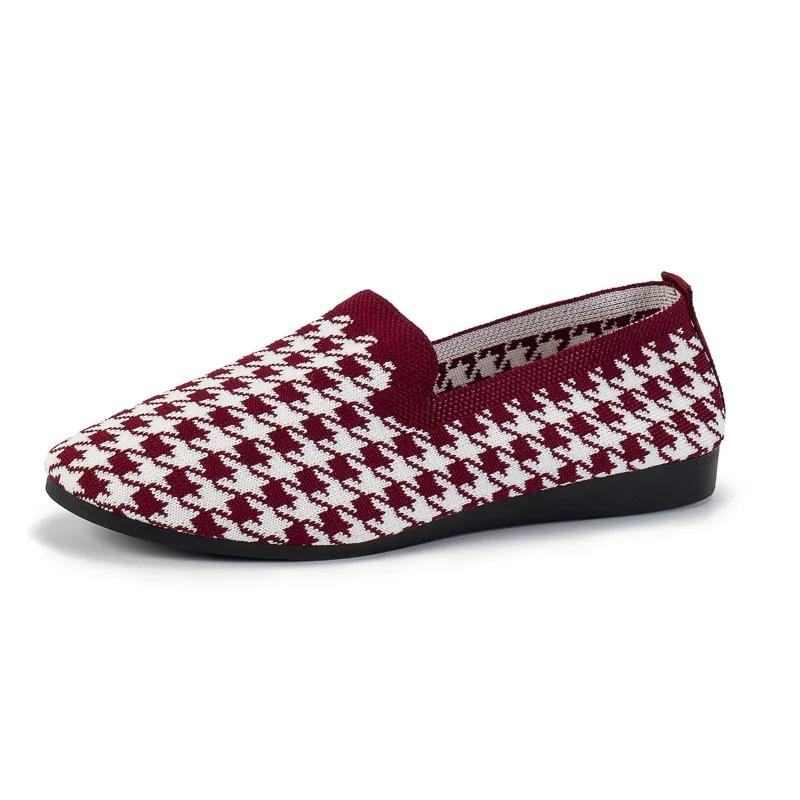 

Large size flat bottomed round toe soft sole casual single shoe mesh plaid comfortable large size flat bottomed shoes for women 43 вина червоного кольору