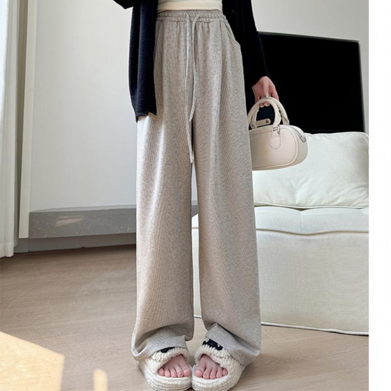 Curved Pocket Glutinous Rice Pants for Women's New Autumn and Winter Slim and Lazy Straight Pants Casual Plus Velvet Wide-leg Pants