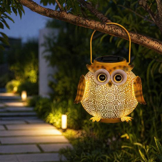 Yousheng Solar Light, Owl Design Garden Decor, Outdoor Waterproof Metal Hanging Lantern Solar Garden Light for Outside Patio Yard Lawn