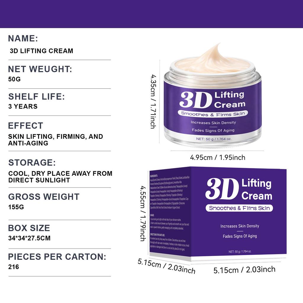 3D Lifting Firming Cream 50g Anti-Wrinkle Anti-Aging Moisturizer, Tightens Skin & Reduces Fine Lines
