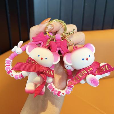 Peach Gift Season Bear Keychain Pink Girl Heart Exquisite Bag Pendant Cartoon Cute Rabbit Key Ring