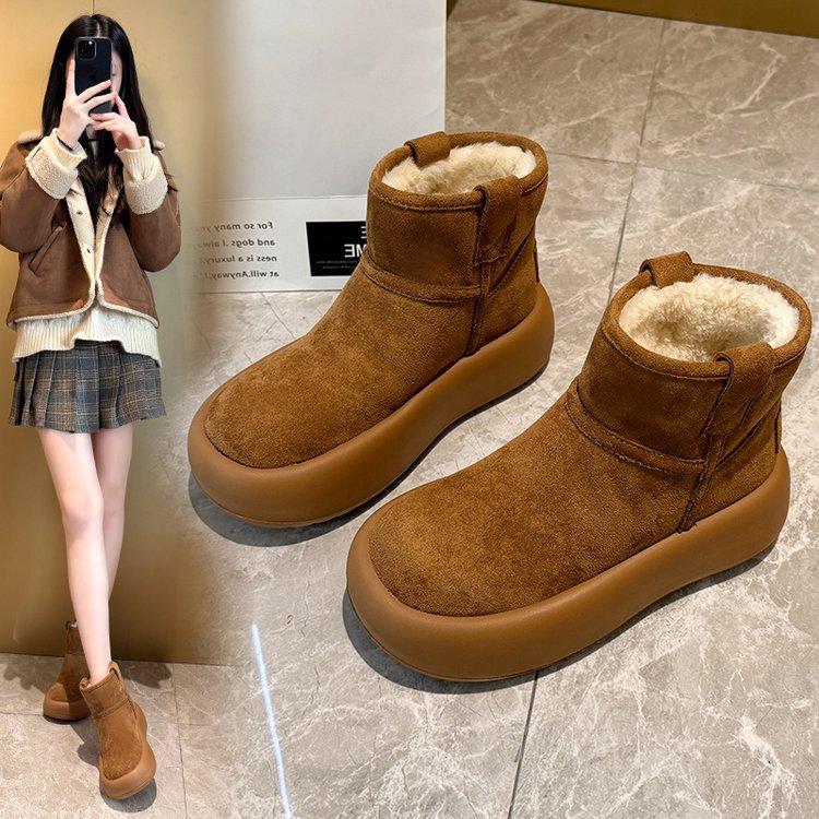 Thick-soled Warm Bread Shoes, Piled and Thickened Snow Boots for Women's 2025 Winter New Internet Celebrity Short Boots Cotton Shoes