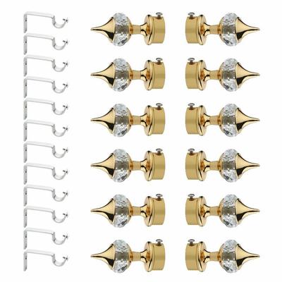 Pair of 6  Aluminium Single Diamond Curtain Brackets Parda Holders with Support Fittings 1 Inch Rod Pocket Finials Designer Door and Window