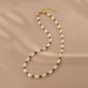 Dainty 14K Gold Plated Copper Choker Necklace With Freshwater Pearls And Green Glass Beads For Women