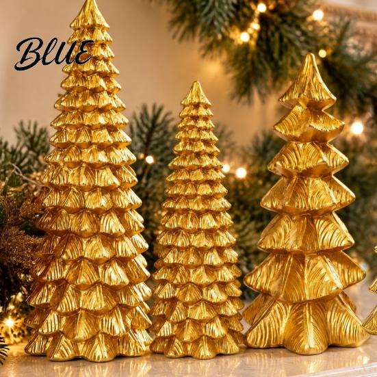Stylish Entryway Holiday Decor Golden Christmas Tree Ornament for Tabletop Decor Modern Resin Xmas Festive Home Accents Figurine Table Centerpiece