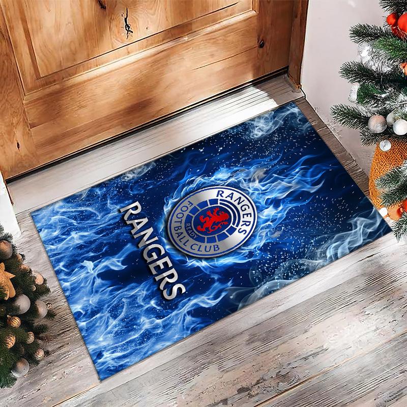 Rangers FC Soccer Football Pattern Soft Area Rug Non Slip Indoor Floor Carpet Sports Decor Mat for Bedroom