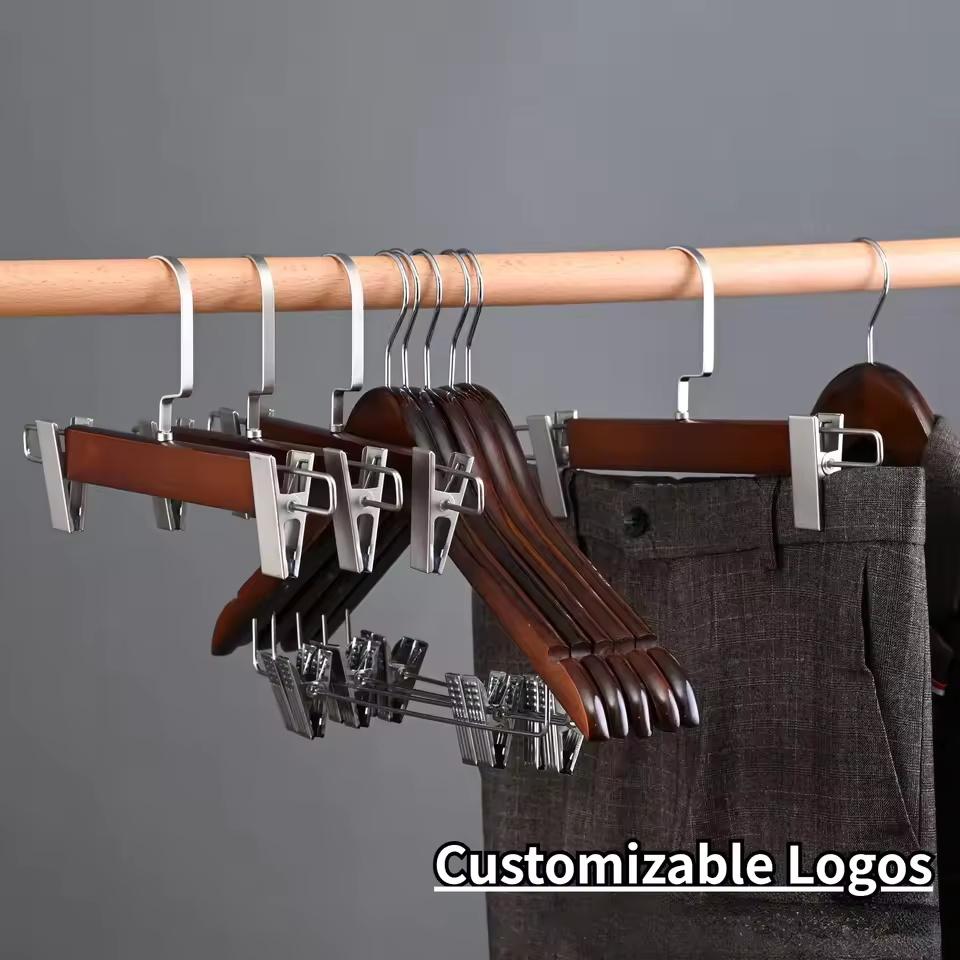 1pcs Vintage Wooden Pants Hangers,Solid Trouser Racks with Adjustable Non-Slip Clips,Home Organizers Hanger for Dress Scarf
