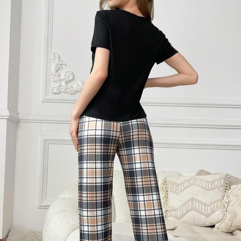 

Homewear pajamas custom/made tk shrimp skin four-season universal short-sleeved set L чорний