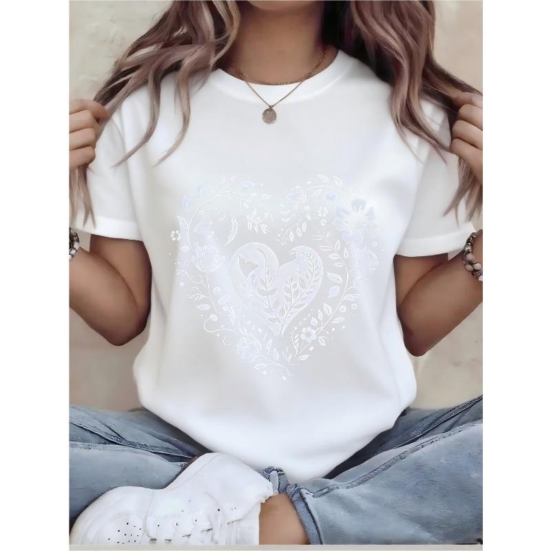 Plus Size Women's Fun Print T-Shirt Casual Round Neck Short Sleeve Loose All Season Holiday Gift Top