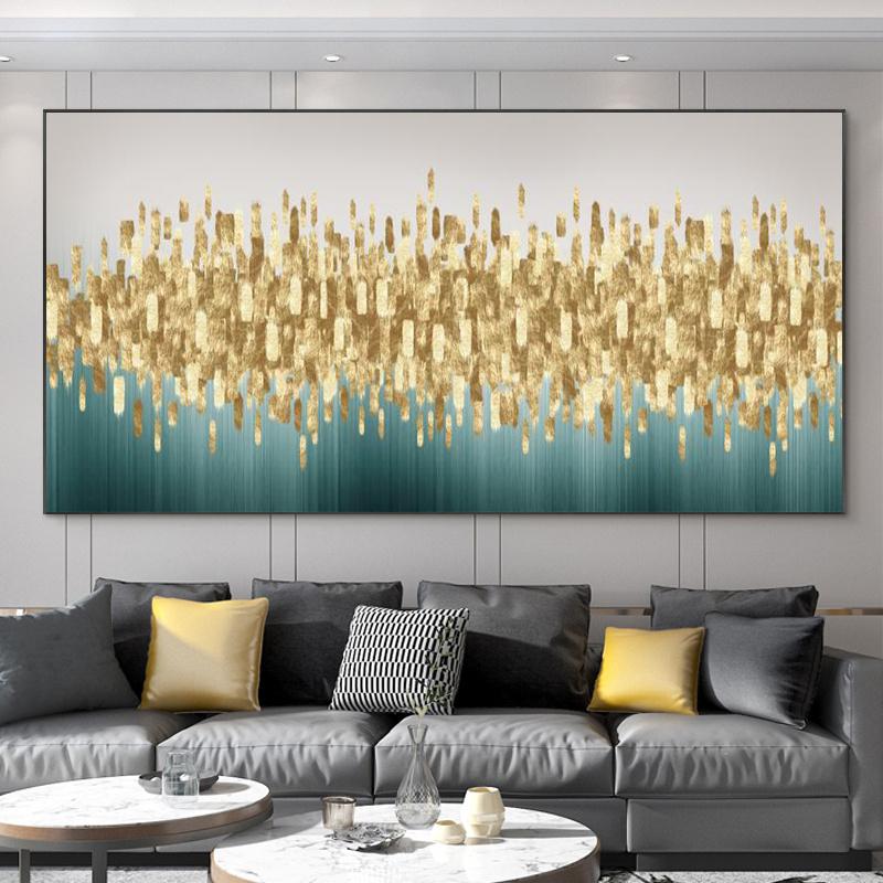 Abstract Leaves Oil Painting Print On Canvas Texture Golden and Silver Trees Wall Art Modern Home Decor Living Room Wall Decor
