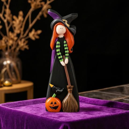 Unique Witch Collectible Figures Halloween Table Decoration, Cute Wooden Centerpiece, Farmhouse Autumn Ghost Pumpkin Black Cat Statues Ornament