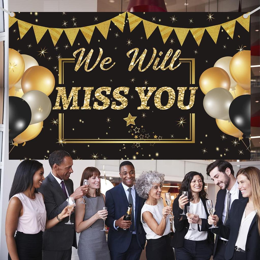 We Will Miss You Decorations Banner, Black Gold Retirement party Decoration, Going Away, Office Farewell, College Graduation, Friends Goodbye Party