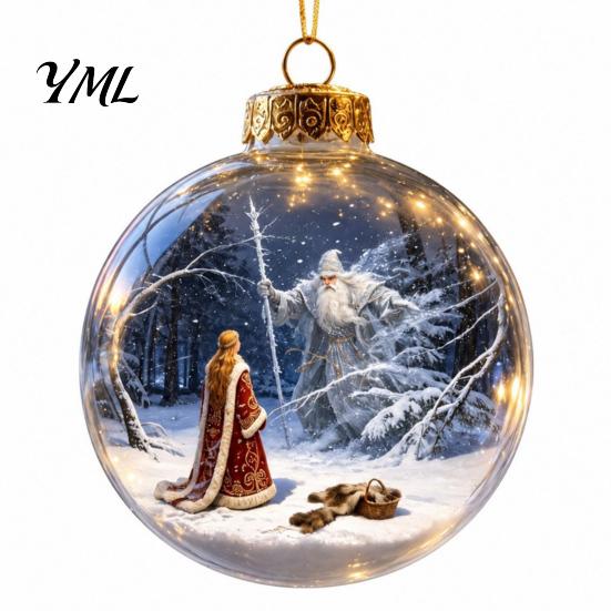 3D Holiday Character Figurines Christmas Faux Crystal Ball Hanging Ornaments with Warm LED Decorative Gift Souvenirs Lights, Luminous Tree Pendant for