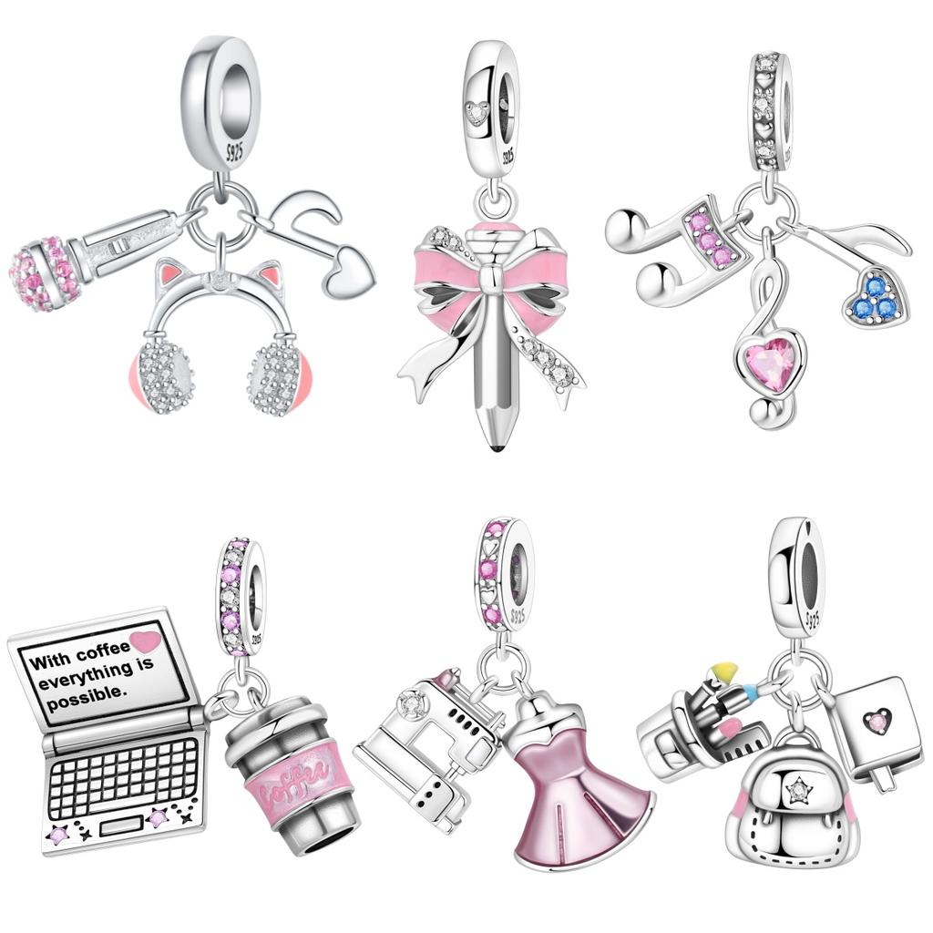 Orstarry S925 Silver Charm Headphones Musical Daily Essentials Pendants For Bracelet DIY Jewelry Making Women Gift