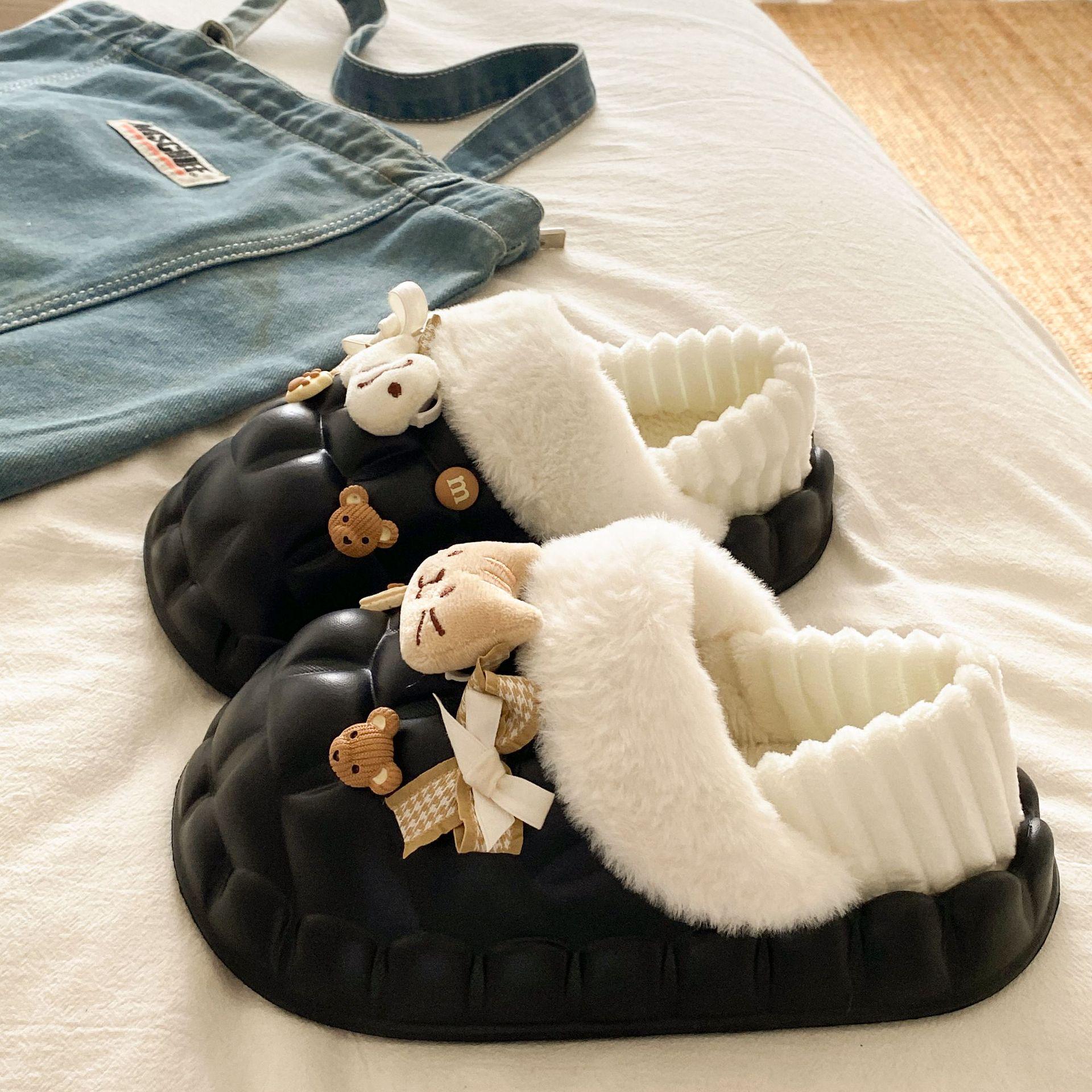 

Женские водонепроницаемые комнатные тапочки Petal: Зима, Закрытая пятка, Без запаха, Теплый плюс бархат, ЭВА, Съемный, Толстый хлопок. Size 38-39 чёрный