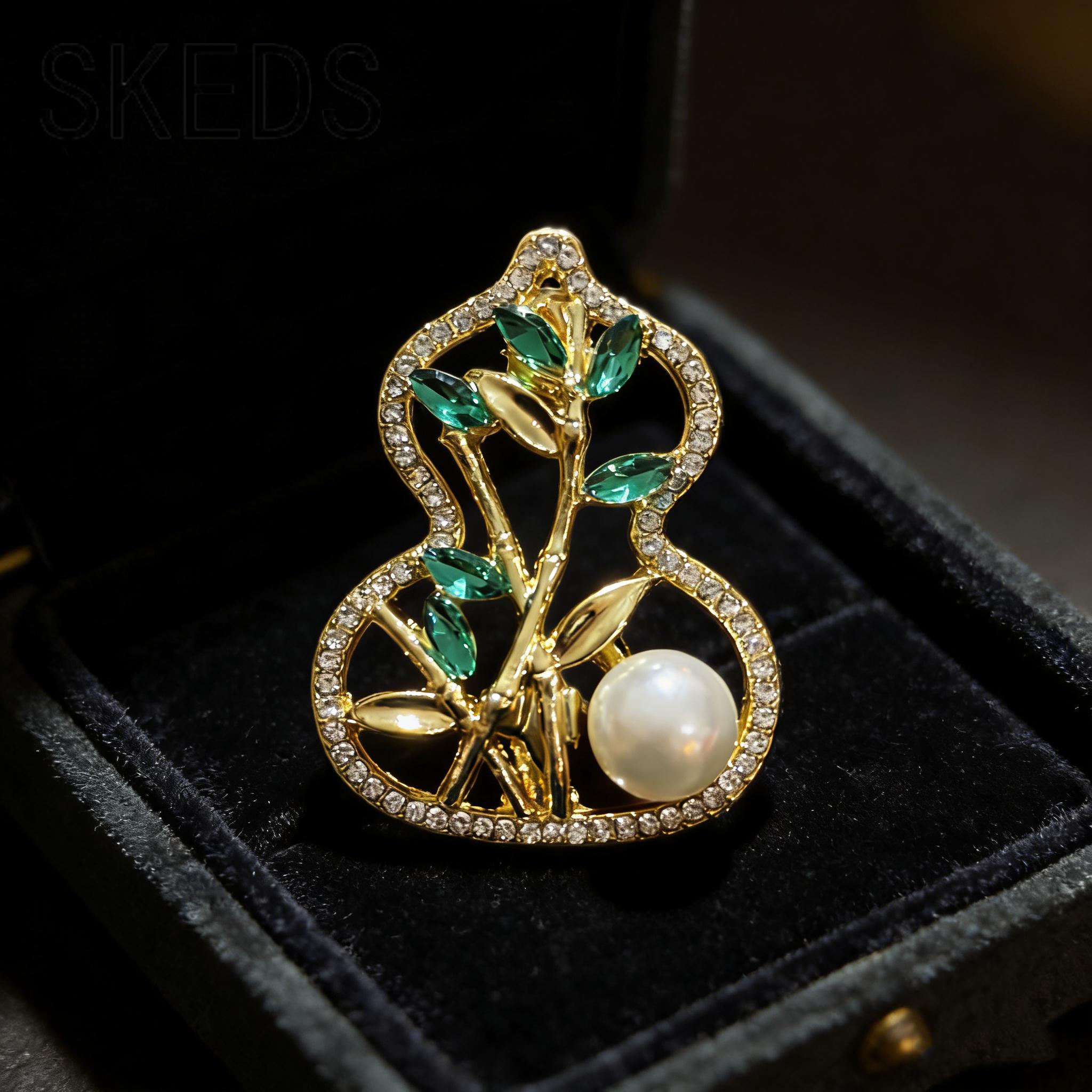 

SKEDS New Chinese-style Gourd Brooch Luxurious Design Pearl Lucky Bamboo Exquisite Brooches High-end Coat Accessory for Women