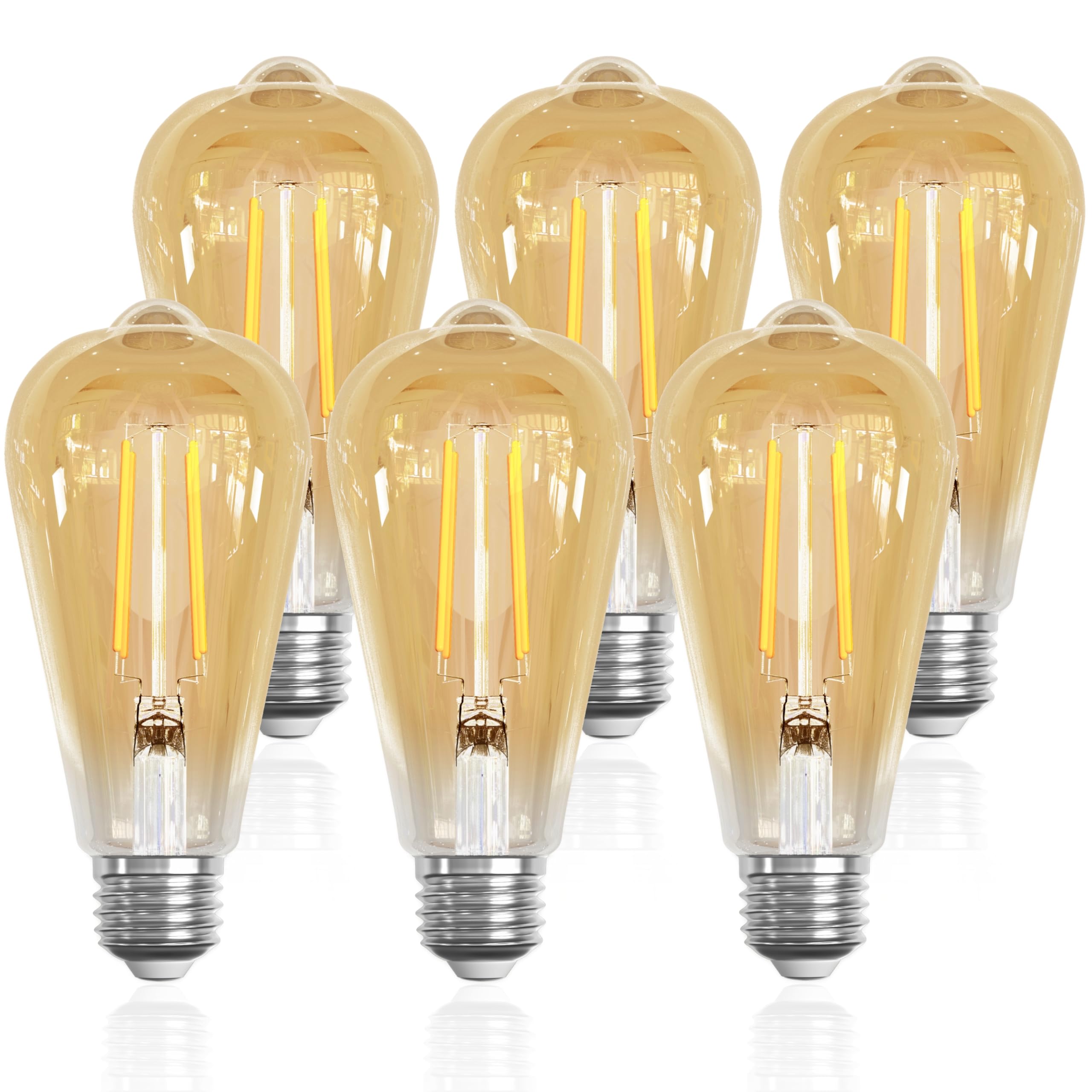 

Світлодіодні лампи LUTW ST64, цоколь E26, еквівалент 60 Вт, лампи Едісона, 6 Вт, 620 лм, 2700 К, тепле біле світло, всеспрямоване світло, не регулюються, сертифіковані PSE, бурштинові, упаковка