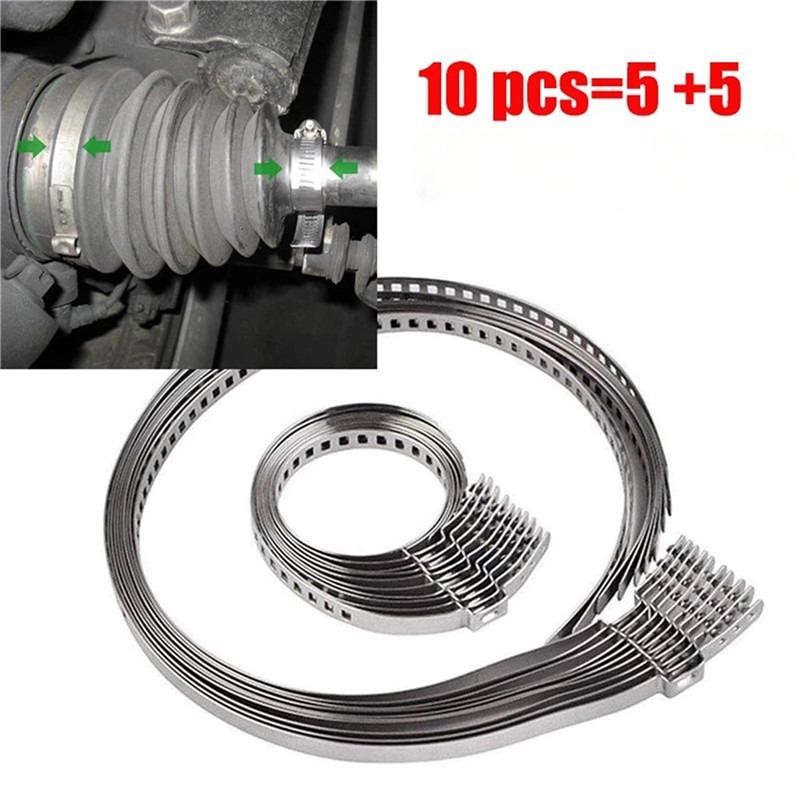 10Pcs Universal Stainless Steel Axle Cv Joint Boot Crimp Clamp Kit Driveshaft Cv Boot Clamp 25- 50Mm 50- 120Mm Adjustable