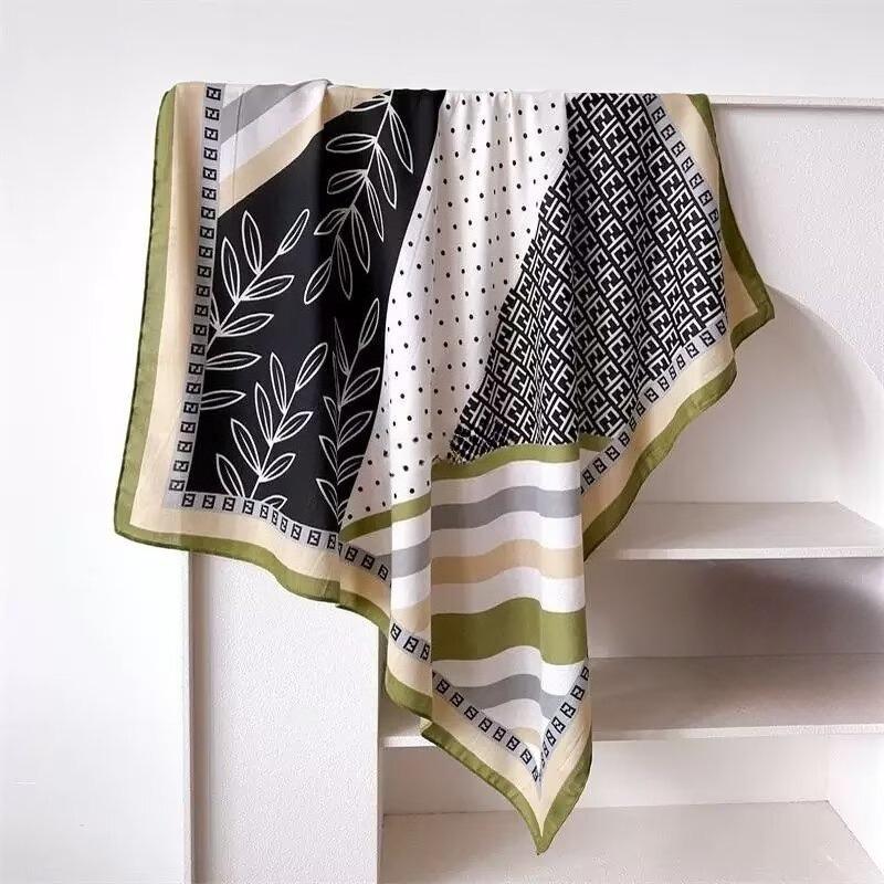 68Cm Old Flower Letter Scarf Women'S Spring And Autumn Thin Imitation Silk Square Scarf Trendy Versatile Shawl Scarfs Headscarf