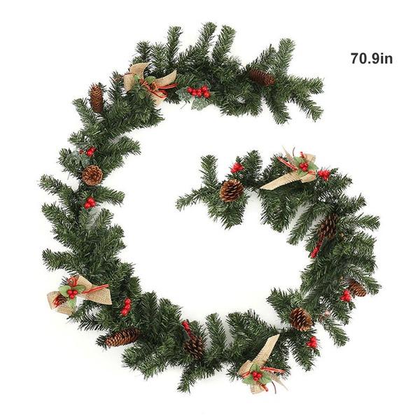 1.8M Christmas LED/No LED Bowknot Red Berries Pine Cones Garland Bar Tops Decoration Christmas Tree Hanging Ornaments Party Supplies