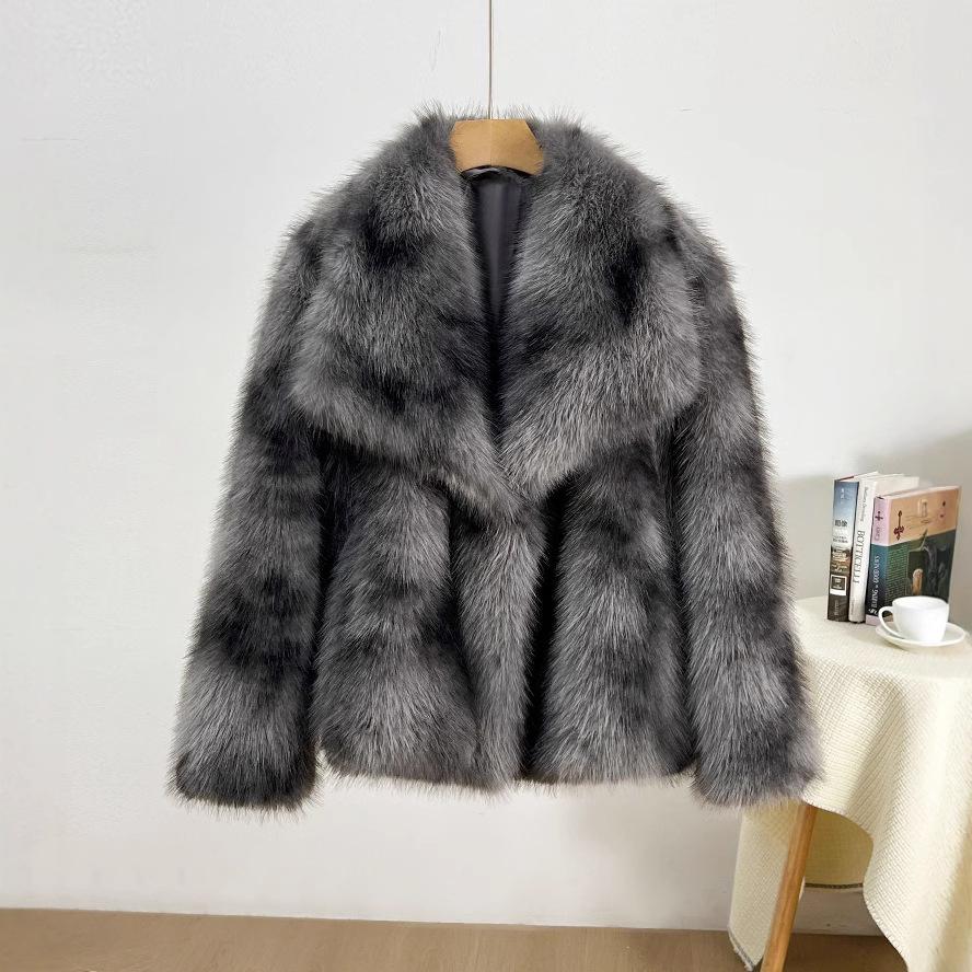 

Imitation fur large lapel women s top plus plus size fluffy loose jacket XS
