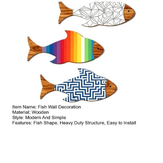3Pcs/Set Wooden Fish Coastal Wall Art, Rustic Handcrafted Fish Wall Decor, Nautical Fish Wall Sculpture for Living Room, Beach Lake House