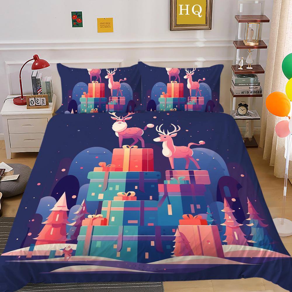 Christmas Printed Home Bedclothes Microfiber King Size Bedding Set Cover Children Superior Duvet Cover Set